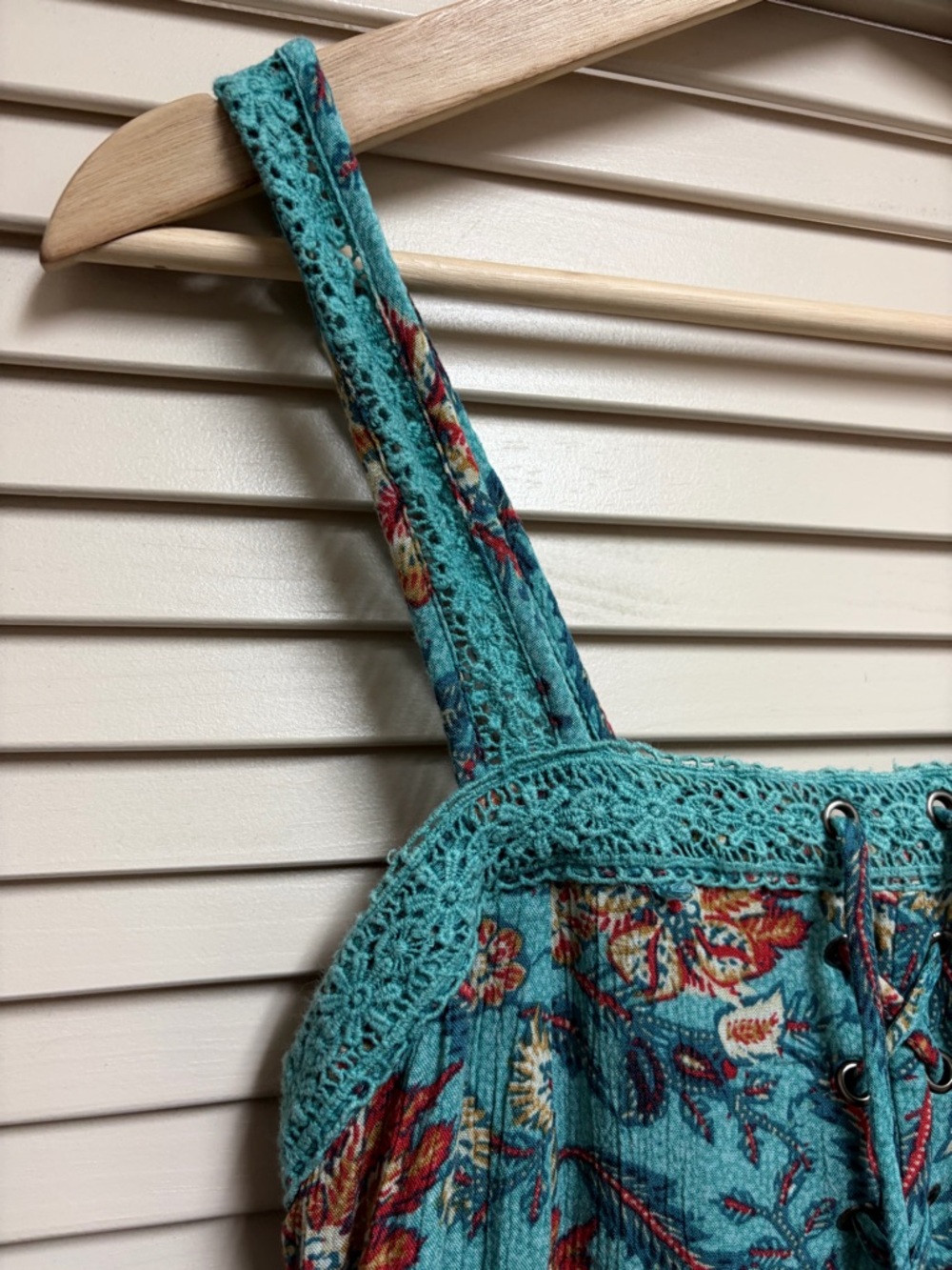 Maurices Boho Floral Sundress Womens Small Blue Paisley Lace Trim Festival Dress - Picture 5 of 16